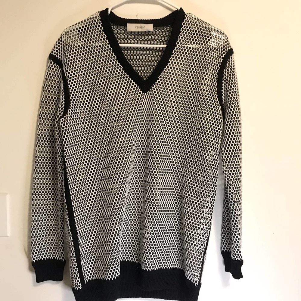 Pringle of Scotland Black & White Mesh Sweater S